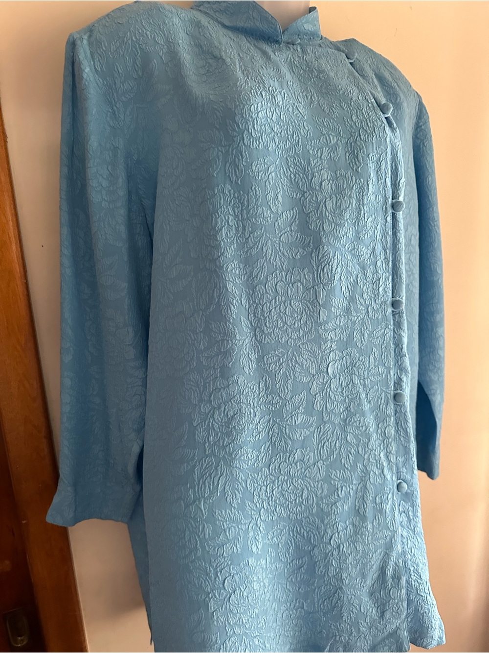 NWOT Yi Lin 100% Silk Aqua Mandarin Tunic Blouse 1X
